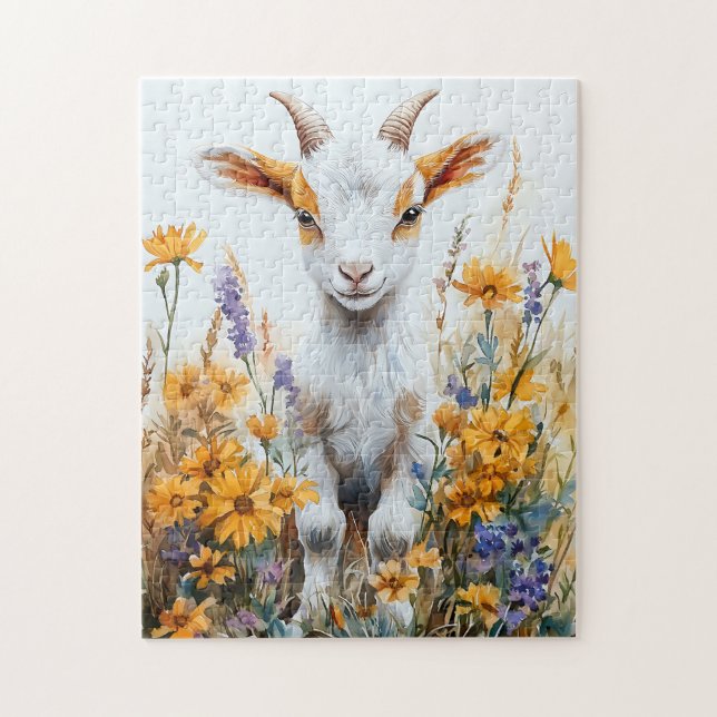 Puzzle Chèvre de printemps Kid Jaune Fleurs sauvages (Vertical)