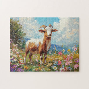 Puzzle Chèvre mignonne Coloré Fleur sauvage Meadow