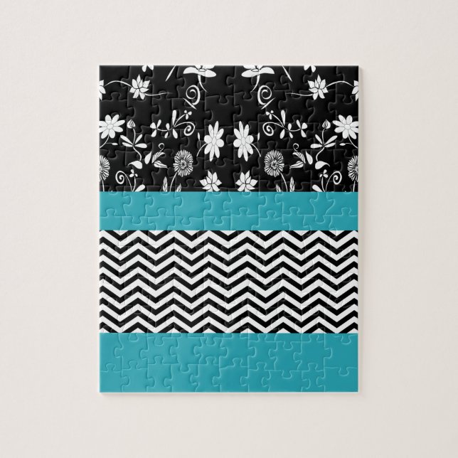 Puzzle chevron floral bleu (Vertical)