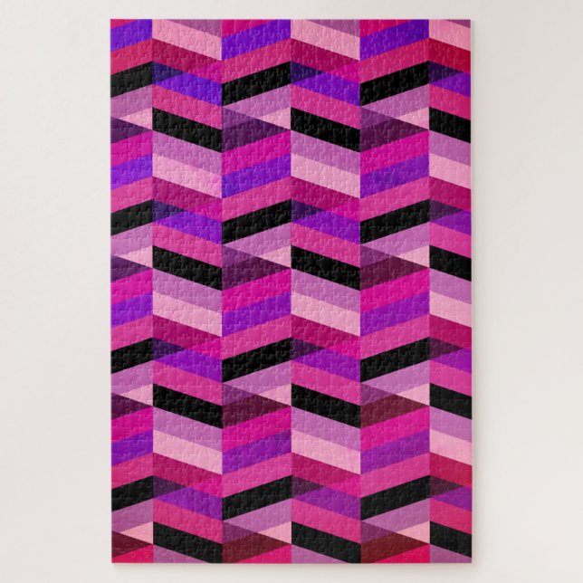 Puzzle Chevron/Herringbone abstrait | Violets et Violet (Vertical)