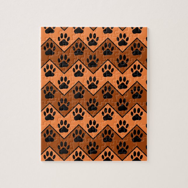 Puzzle Chevron Orange Brown Avec Motif Paw Chien (Vertical)