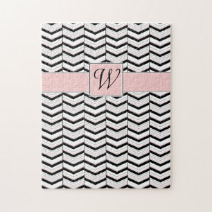 Puzzle Chevron Rose Blush Noir et Blanc