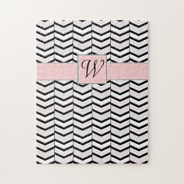 Puzzle Chevron Rose Blush Noir et Blanc (Vertical)