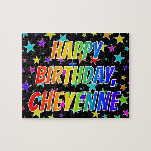 Puzzle "CHEYENNE" Prénom, Amusant "HEUREUX ANNIVERSAIRE" (Horizontal)