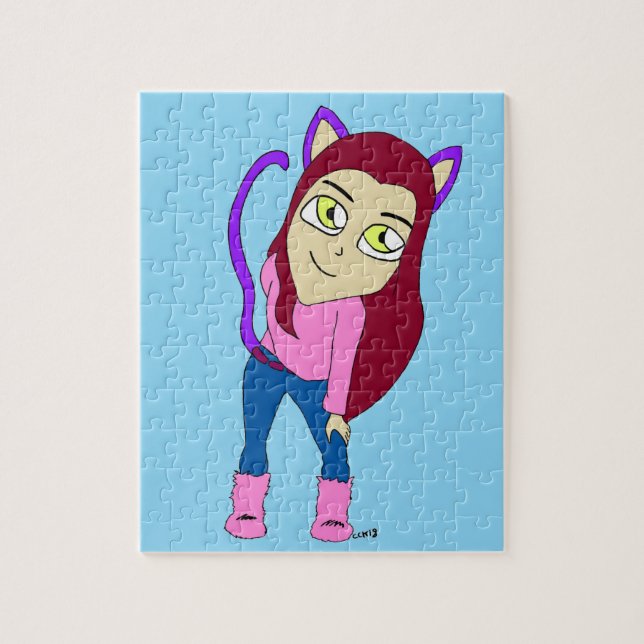 Puzzle chibi fillette chat  (Vertical)