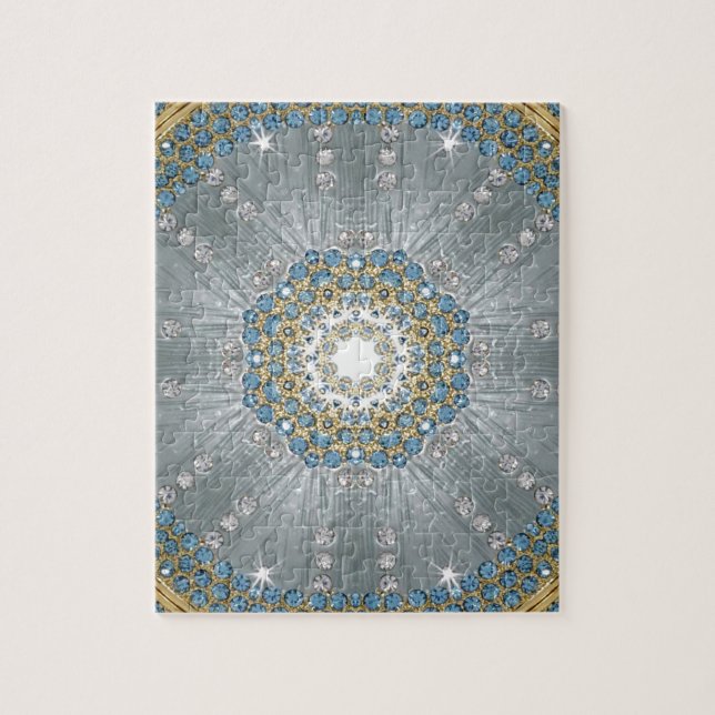 Puzzle Chic Bohème Vintage Mode Argent bleu mandala (Vertical)