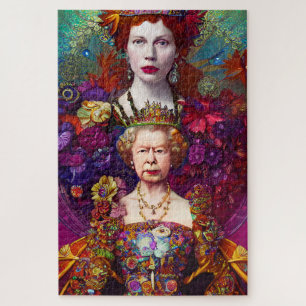 Puzzle Chic Vintage Queen Elizabeth II Royal Bleu et Roug