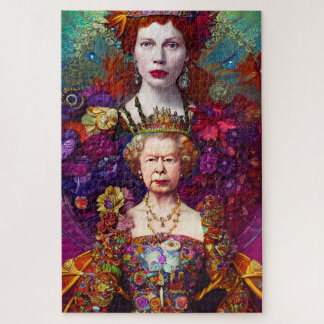 Puzzle Chic Vintage Queen Elizabeth II Royal Bleu et Roug
