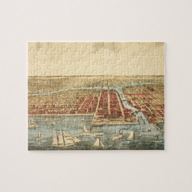 Puzzle Chicago Antique Map, LaSalle Street et River (Horizontal)