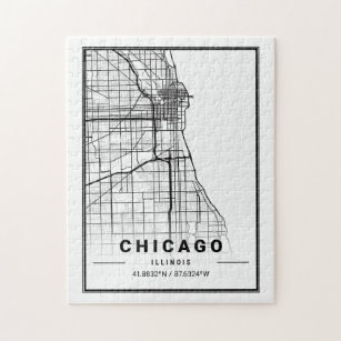 Puzzle Chicago City Map   Modern Minimalist Drawing