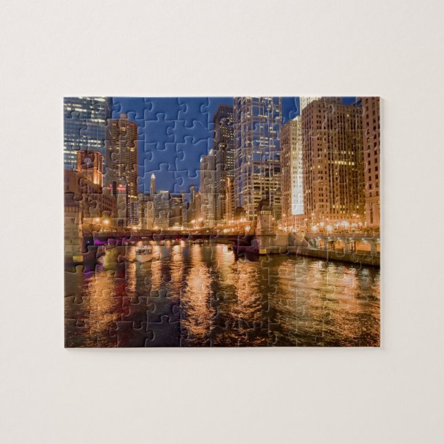Puzzle Chicago, Illinois, vue panoramique et rivière Chic (Horizontal)