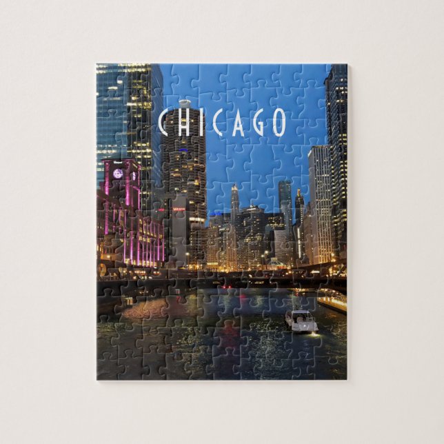 Puzzle Chicago River la nuit (Vertical)