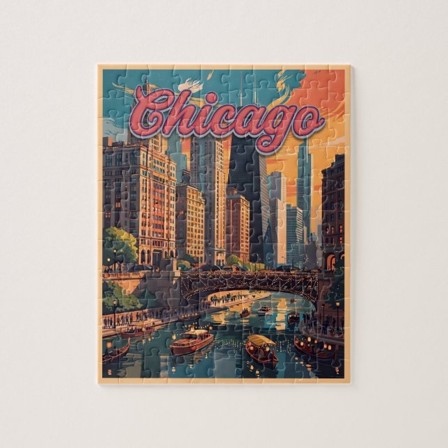 Puzzle Chicago Skyline Riverfront  (Vertical)