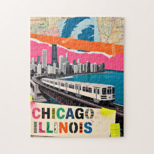 Puzzle Chicago Skyline Train Collage Pop Art Rétro Voyage