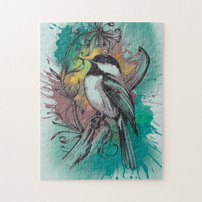 Puzzle Chickadee Abstrait - Turquoise (Vertical)