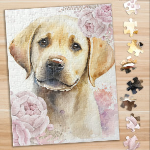 Puzzle Chien à chiots de Labrador jaune pâle