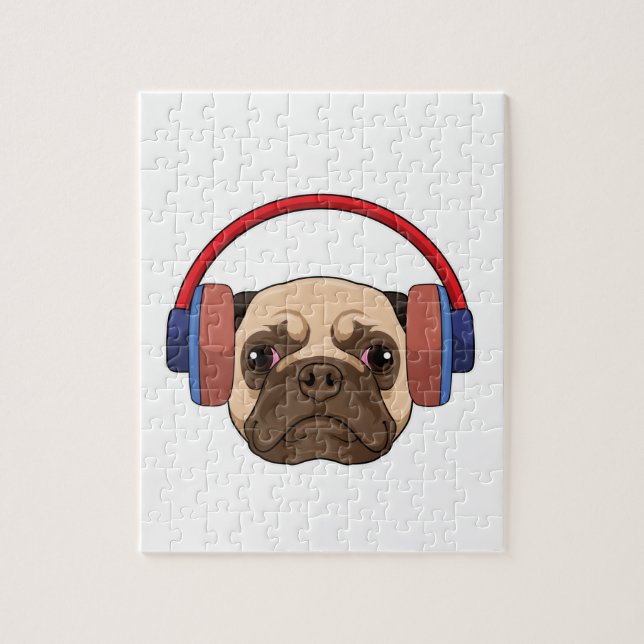 Puzzle Chien à la musique avec casque (Vertical)