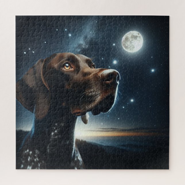 Puzzle Chien à pointer allemand nuit Sky Moon (Vertical)
