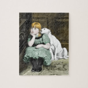 Puzzle Chien Adoring Girl Victorian Peinture