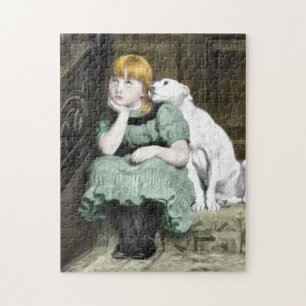 Puzzle Chien Adoring Girl Victorian Peinture Vintage