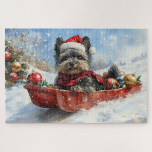 Puzzle Chien Affenpinscher en traîneau Laissez neige Noël