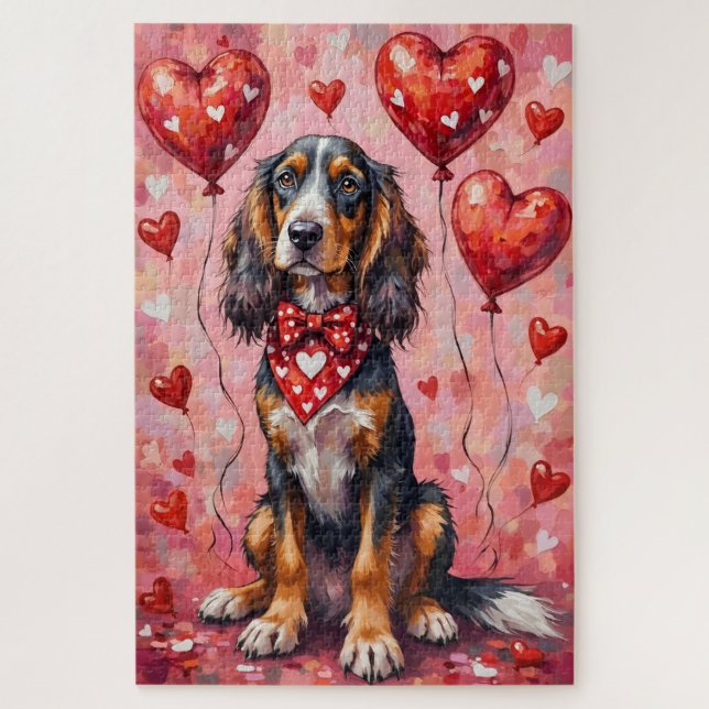 Puzzle Chien Afghan Hound Saint-Valentin Art avec des cœu (Vertical)