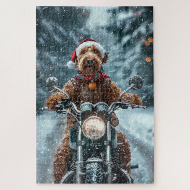 Puzzle Chien Airedale à Vélo Moto Noël (Vertical)