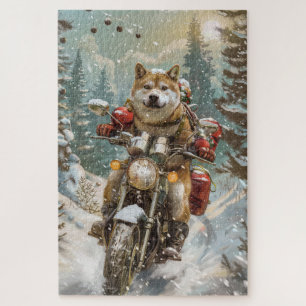 Puzzle Chien Akita à moto Noël
