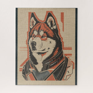 Puzzle Chien Akita américain éléments futuristes portrait