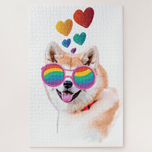 Puzzle Chien Akita avec la Saint-Valentin coeurs  (Vertical)