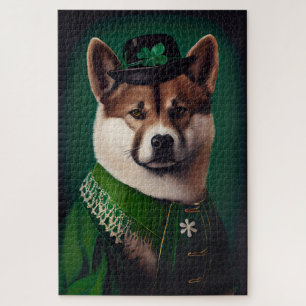 Puzzle Chien akita en tenue de la Saint Patrick's Day