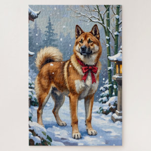 Puzzle Chien Akita Hiver Japonais Serein Noël