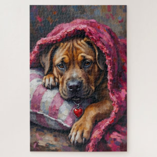 Puzzle Chien AmStaff Cosy Saint-Valentin Câlin