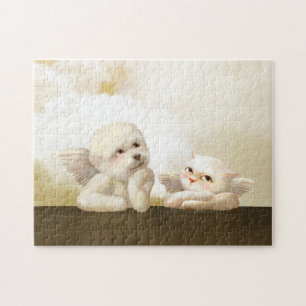 Puzzle Chien angélique et chat sur Cloud
