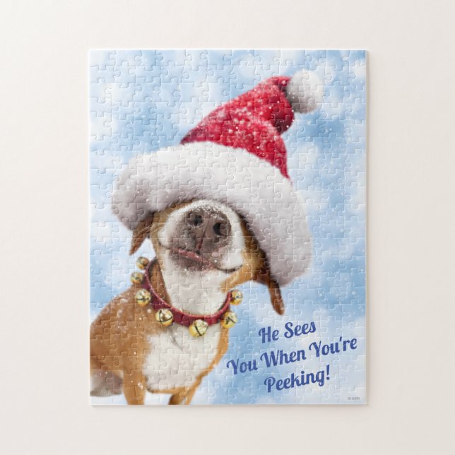 Puzzle Chien avec grand chapeau de Père Noël (Vertical)