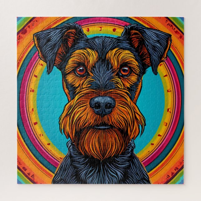 Puzzle Chien avec un design d'arrière-plan circulaire vib (Vertical)