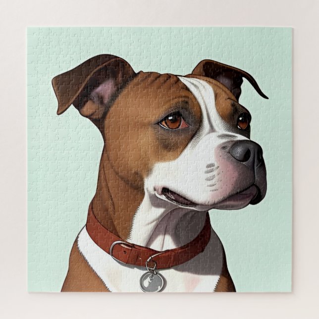 Puzzle Chien avec un pelage marron et blanc et collier (Vertical)