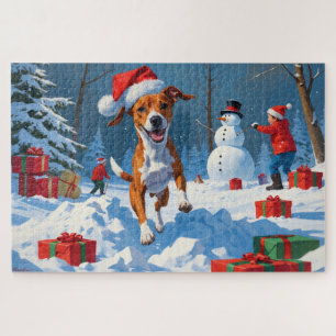 Puzzle Chien Basenji Jouant dans la Scène hivernale ennei