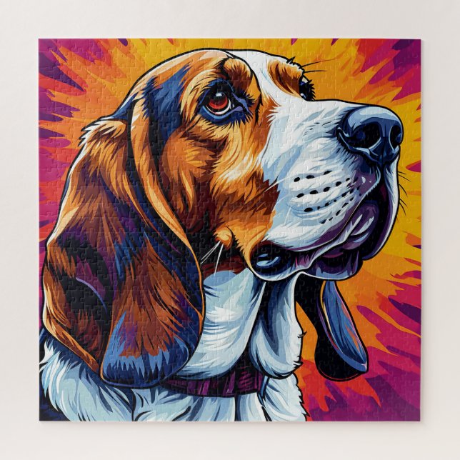 Puzzle Chien Basset Hound avec fond coloré (Vertical)