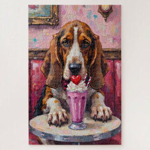 Puzzle Chien Basset Hound Saint-Valentin Cœur Milkshake