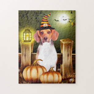 Puzzle Chien beagle avec sorcière Casquette Halloween idé