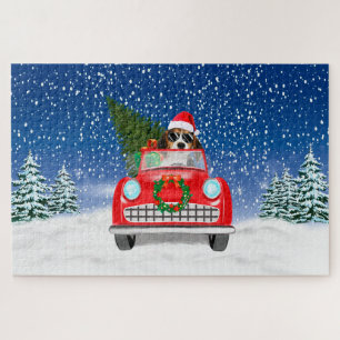 Puzzle Chien Beagle Conduisant une Voiture dans la Neige 