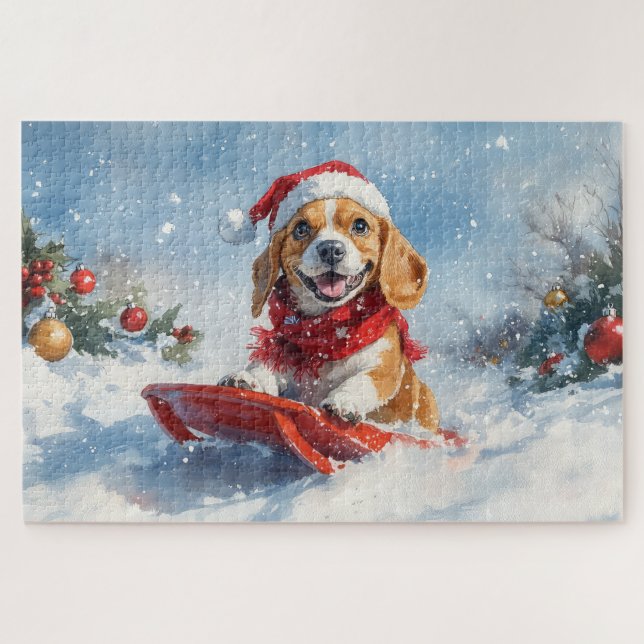 Puzzle Chien beagle dans la boue Laisser il neige Noël (Horizontal)