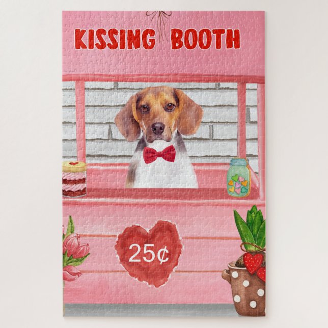 Puzzle Chien beagle Valentine's Day Kissing Booth (Vertical)