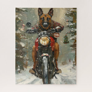 Puzzle Chien belge Malinoi équitation moto Noël