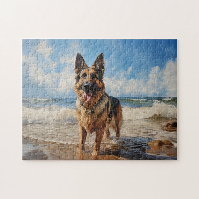 Puzzle Chien berger allemand à la plage (Horizontal)