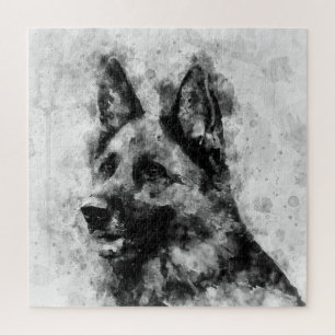 Puzzle Chien berger allemand Aquarelle noir et blanc