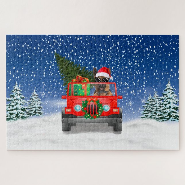 Puzzle Chien berger allemand avec cadeaux de Noël (Horizontal)