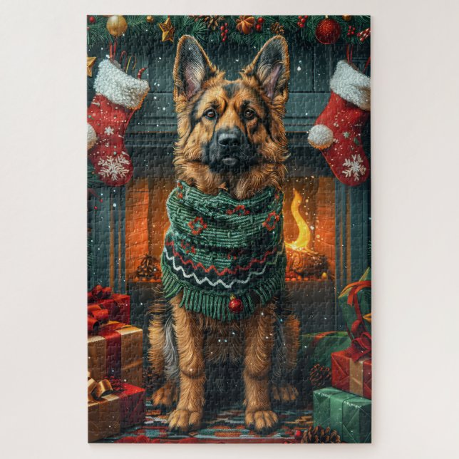 Puzzle Chien berger allemand avec des cadeaux de Noël che (Vertical)