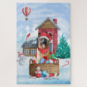 Puzzle Chien berger allemand dans la neige Maison de chie